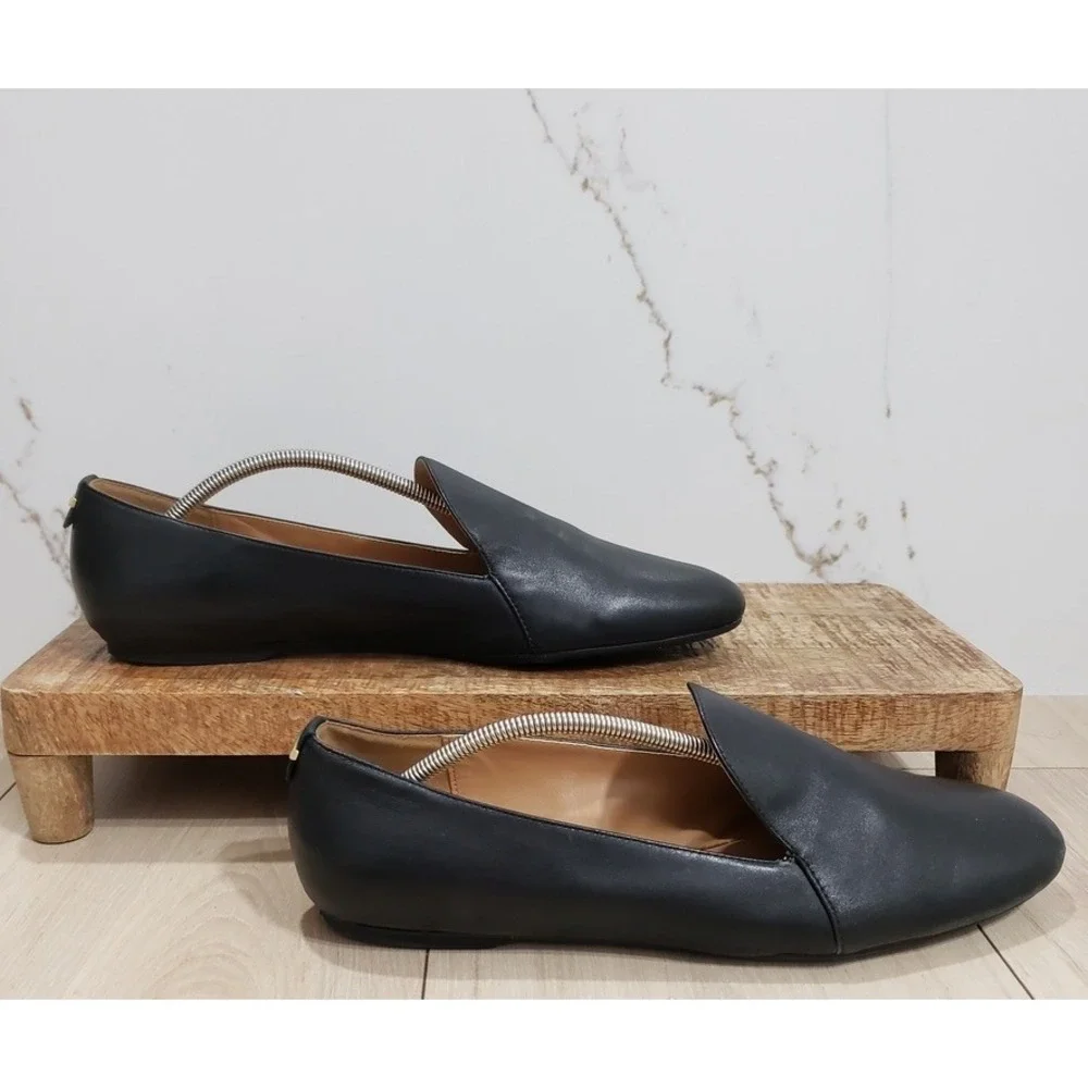 Calvin Klein Orabela Leather Flats Womens 10 Black Loafer Ballet Minimalist‎